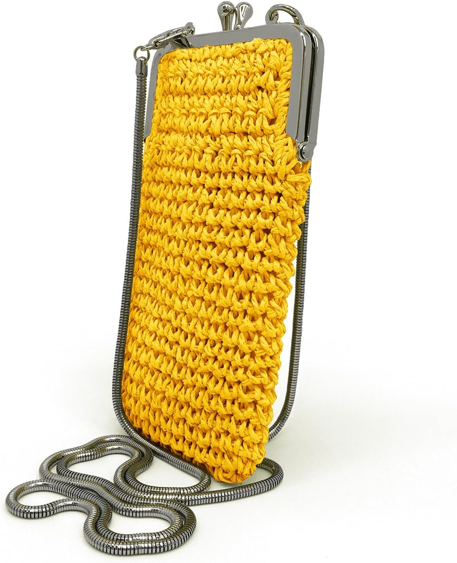 Cross Body Cell Phone Bag, Crossbody Purse with Shoulder Strap, Eyeglass Holder. Woven by hand. (Sunflower)