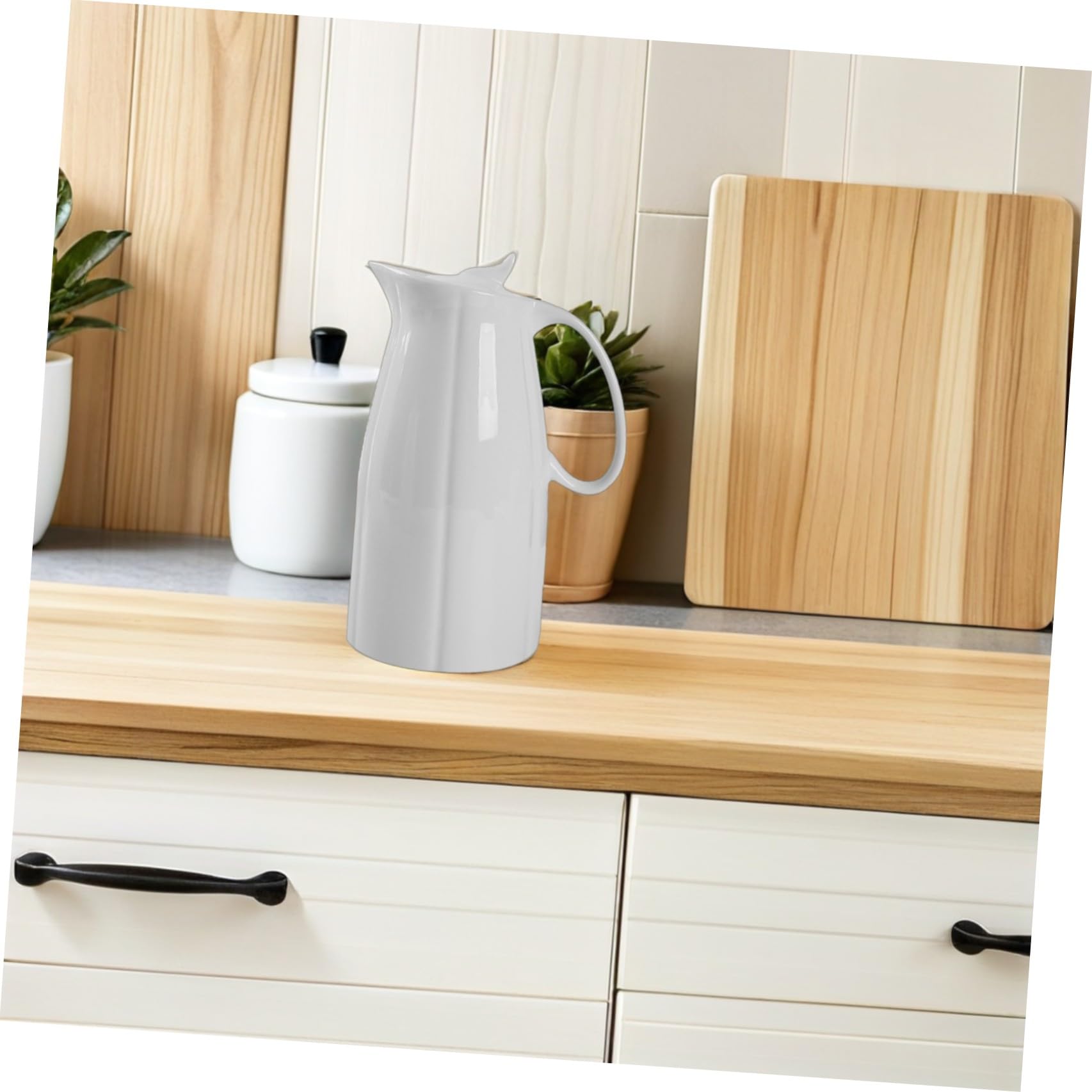 VILLCASE Pichet avec Fond Rond et Bouche Étroite Résistant Haute Température 2300ml en Céramique Blanc Cuisine et Tables à Manger