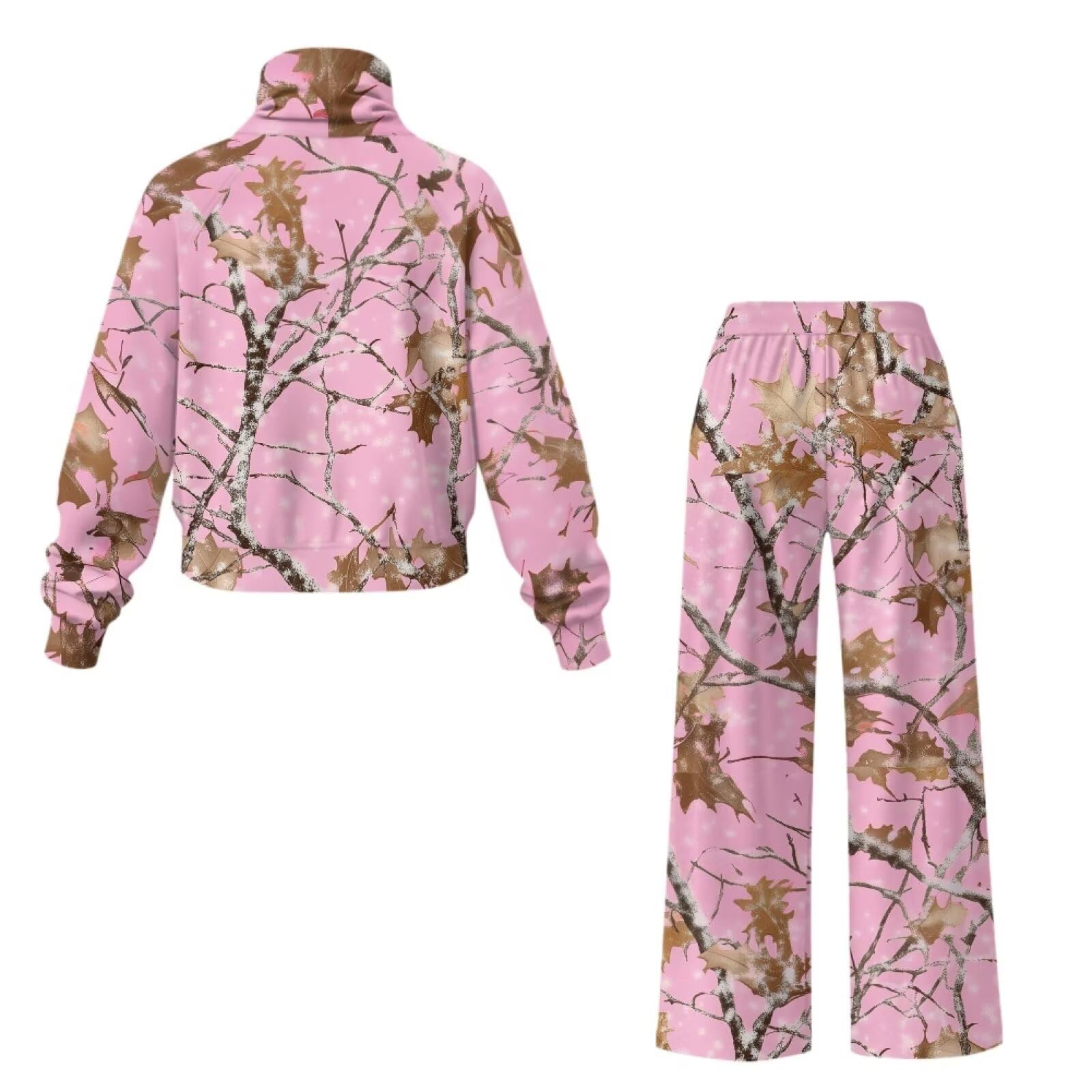 SEANATIVE Conjunto de sudadera de cuello alto de 2 piezas con pantalones deportivos de pierna ancha a juego, conjunto de descanso de gran tamaño para mujer, conjunto de chándal de talla grande, Caza