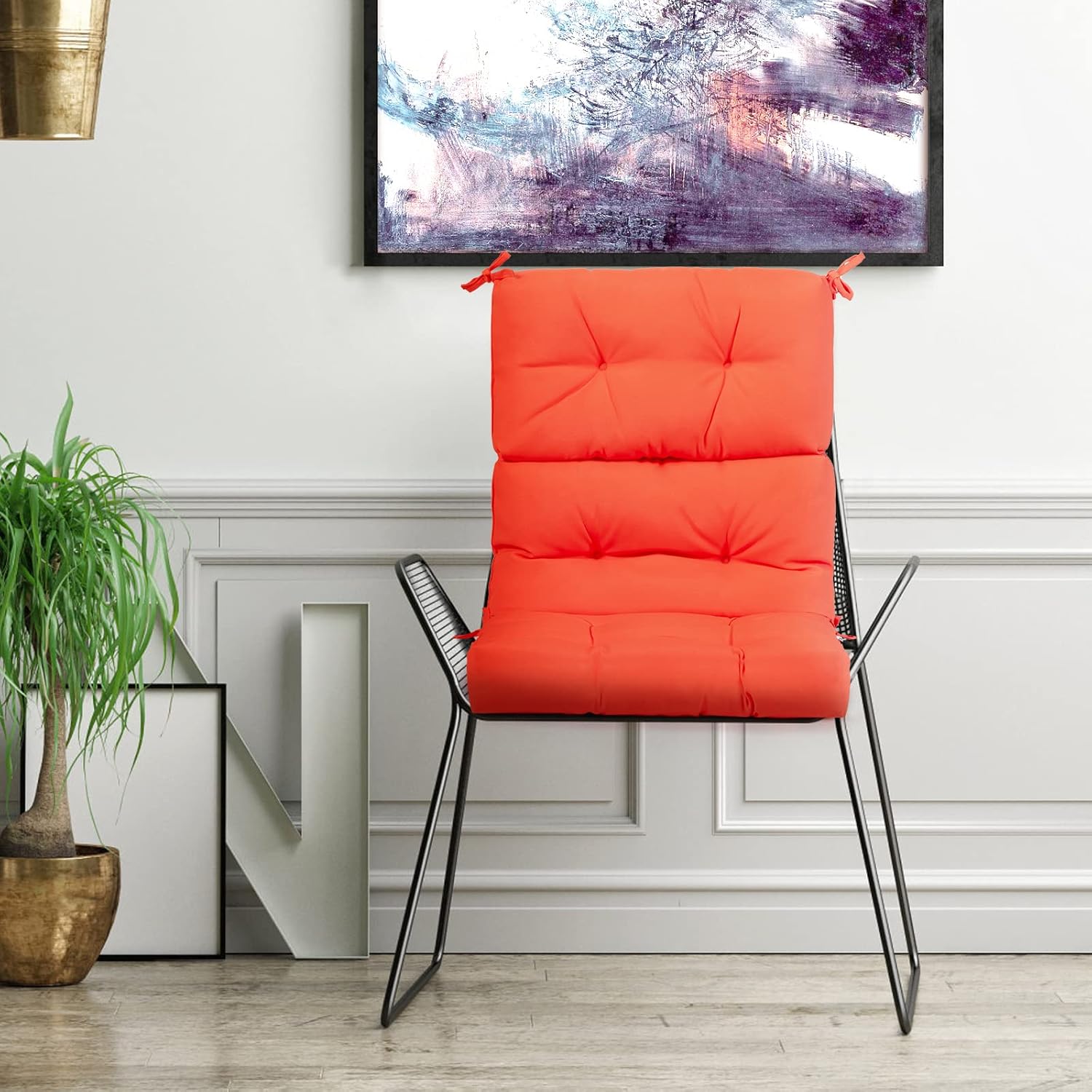 Graffy Outdoor Chair Cushions 45” x 22” x 4.5”, High Back Tufted Seat Cushion with Ties, Waterproof All-Weather Indoor Rocking Chair Replacement Pads, Patio Wicker Furniture Cushions, Orange