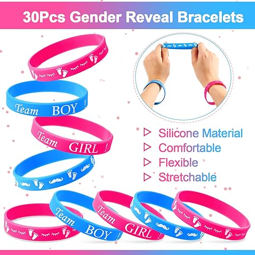Miniatura 3 de 60 Piezas Pulseras de Revelación de Género, Pulseras de Silicona Team Boy y Pulseras de Goma Team Girl para Ideas de Revelación de Género
