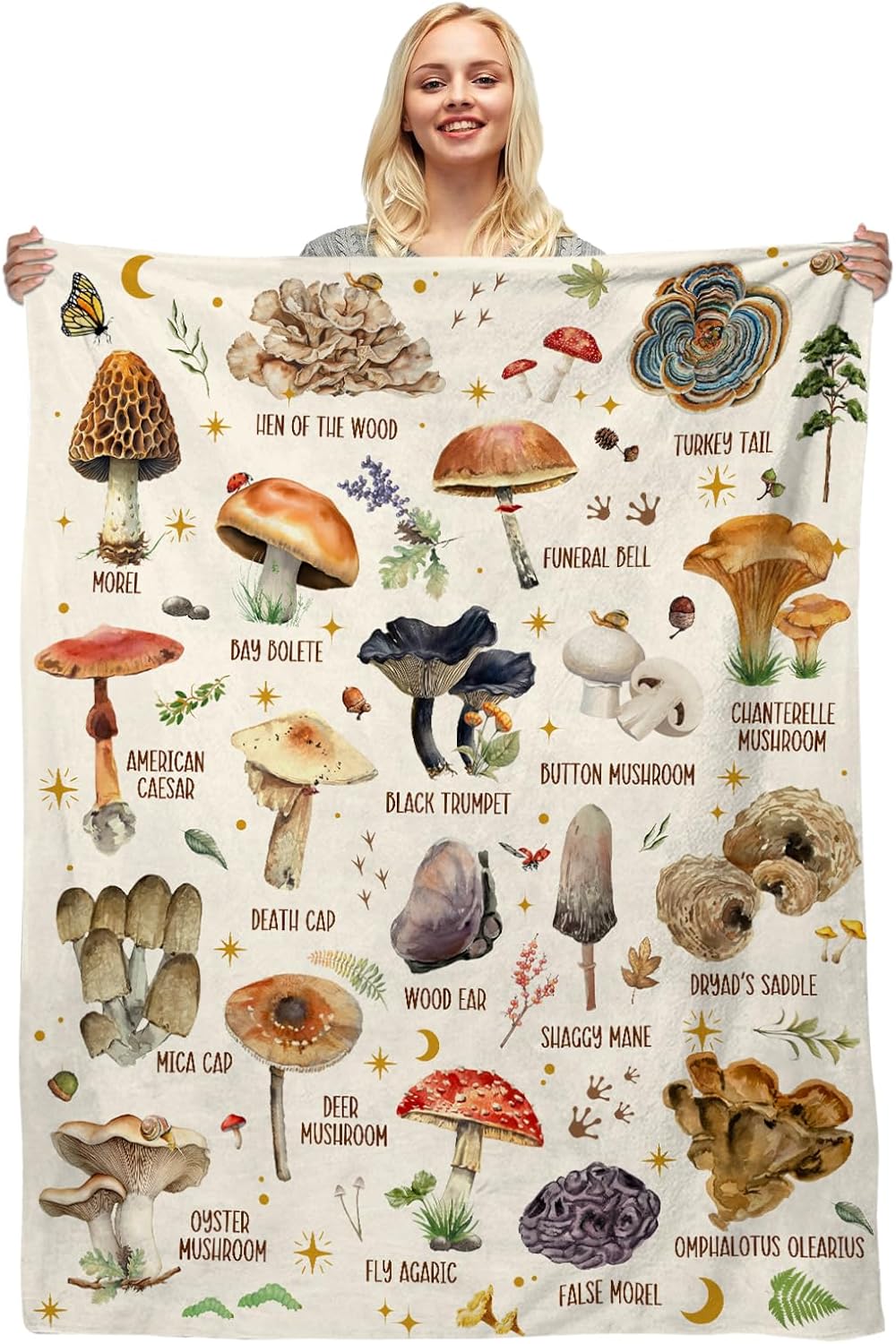 Mushroom Blanket, Mushroom Gifts for Women Men, Mushrooms Illustration Throw Blanket, Soft Cozy Flannel Fleece Mushrooms Decorations Blankets Throw for Bed Couch Sofa Home Decor 50''x 40''