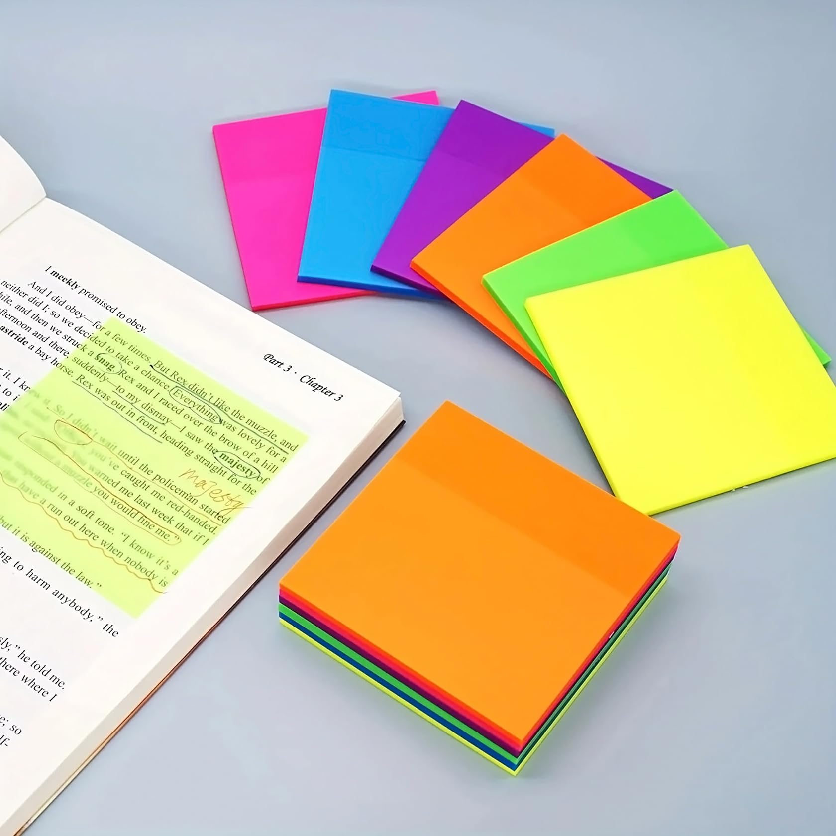 GLUN® Transparent Sticky Note Pad, 5 Different Colour 250 Sheets Self-Sticky Note Pads, 3x3 Inch Self Adhesive for Studying, Making Diagrams and Writing