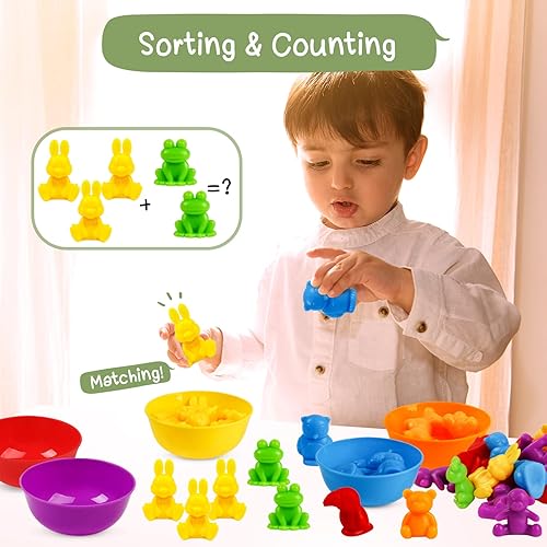 Miniatura 5 de TSYAN Juegos de clasificación de animales con cuentas, juguetes sensoriales con cuencos de clasificación, actividades de aprendizaje preescolar,