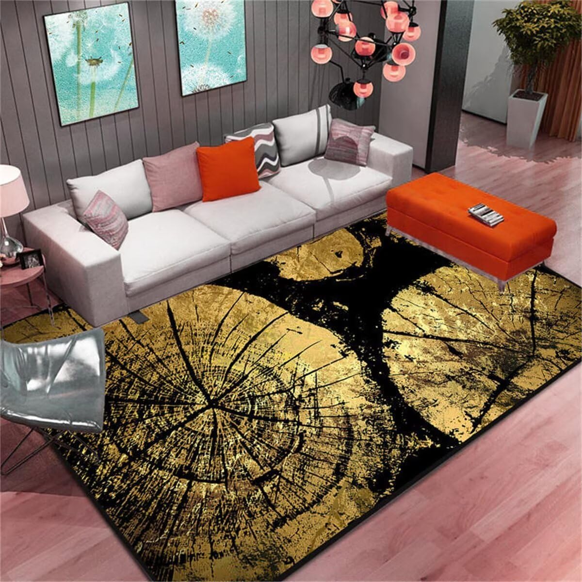 Tapis enfant garçon et moquette extérieure durable motif bois jaune 70x140cm