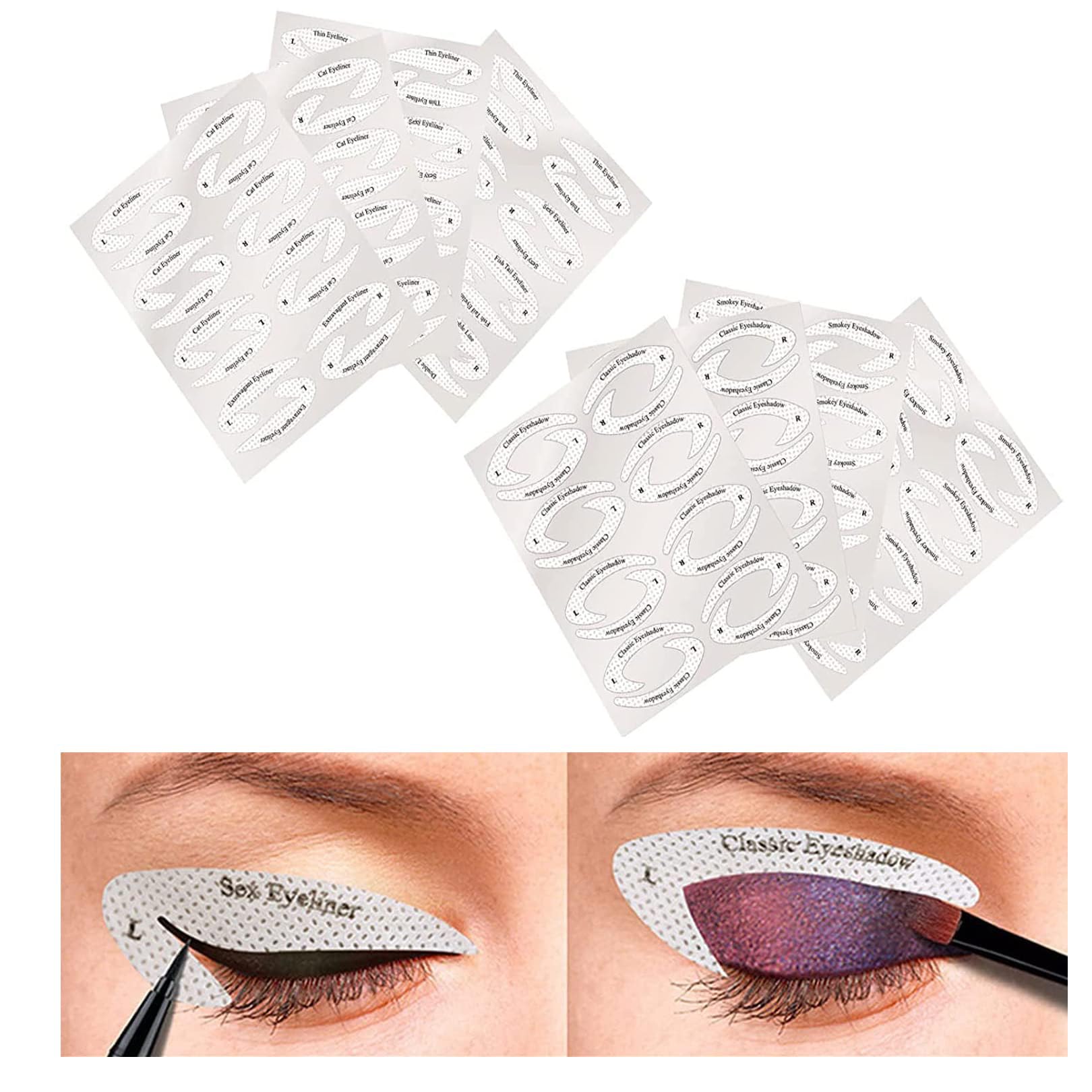 64Pcs Eyeliner Eyeshadow Stencil Stickers,Wing Cat Eyeliner Stencils Tool Template Sticker Cards Smokey Eyes Winged Quick Cat Eyelash Eye Line Stencil Multifunctional Makeup Tool for Beginners