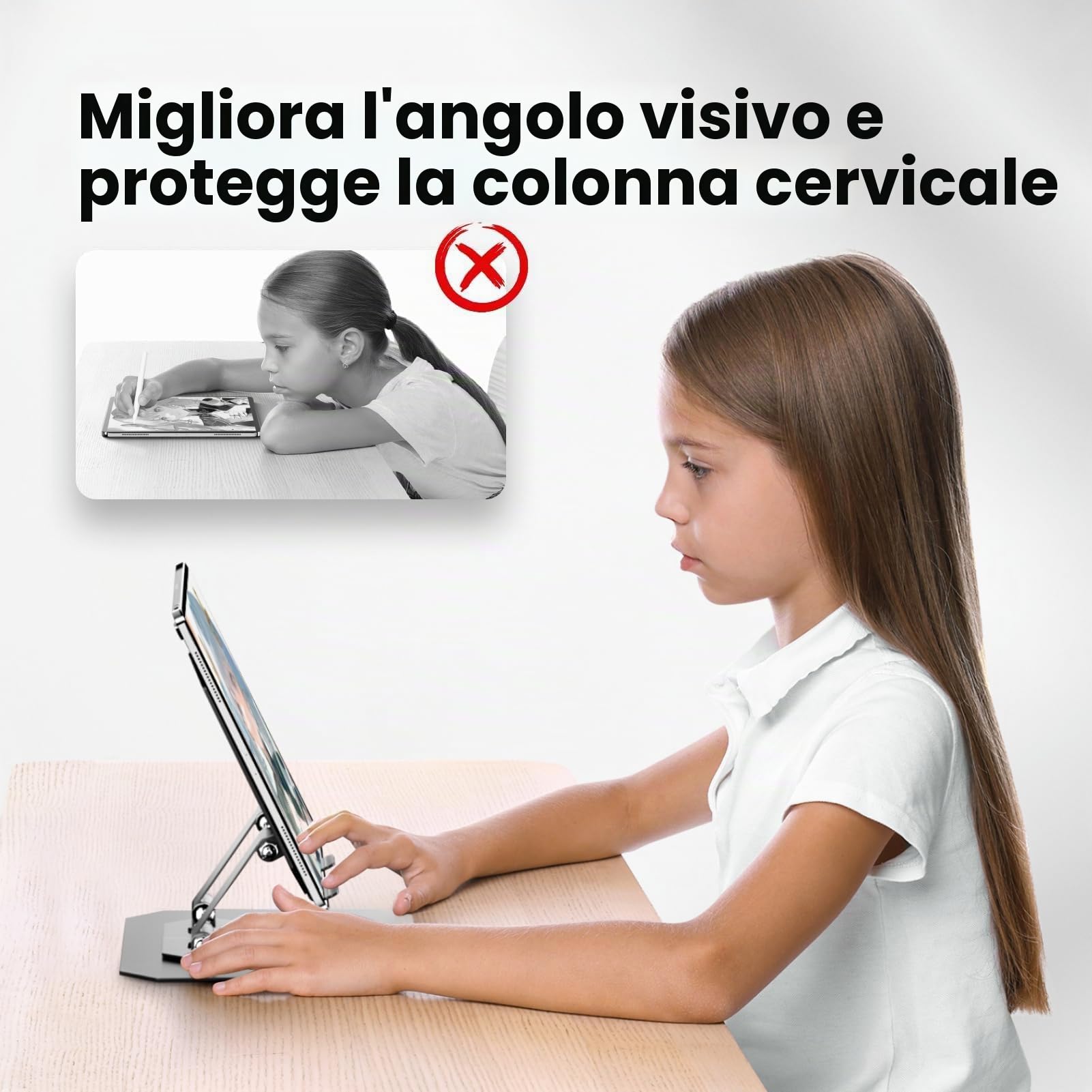 GlasFlength Supporto Tablet con Base Girevole 360°, Regolabile e Pieghevole per iPad iPhone Kindle 4-12,9'' Nero
