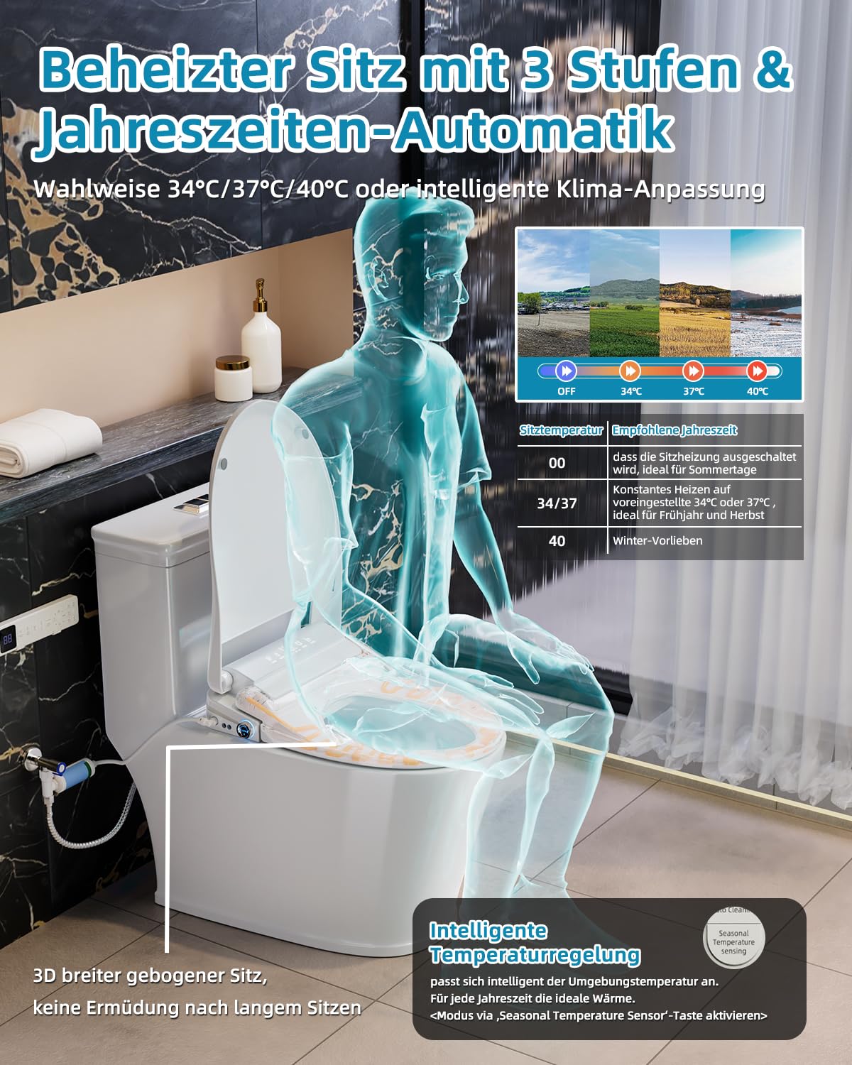 Sedile WC intelligente con acqua calda e asciugatrice, bidet sedile WC con ugello, sedile WC giapponese riscaldabile, WC con coperchio automatico e aromaterapia, bidet elettronico