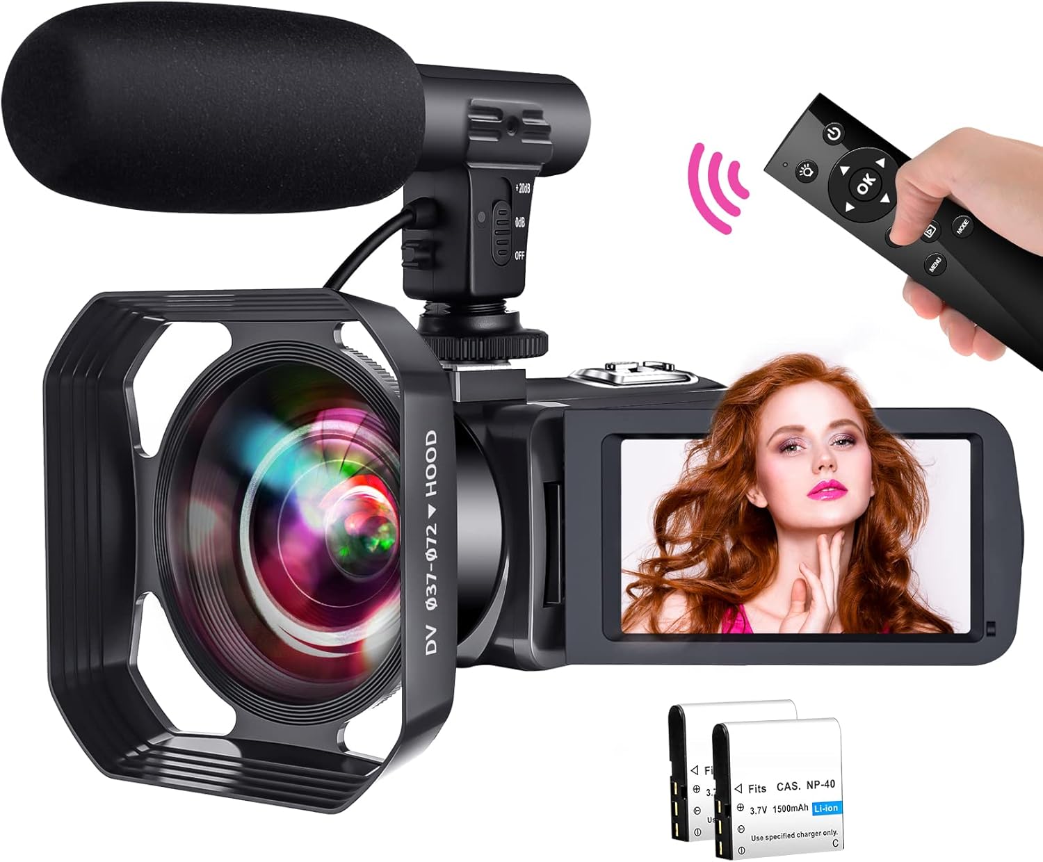 SuSier Video Camera Camcorder, Full HD 2.7K 30FPS 30MP Vlogging for YouTube IR Night Vision Webcam 16X Zoom Digital with Microphone,Remote Control,2 Batteries,Lens Hood (V19-1)