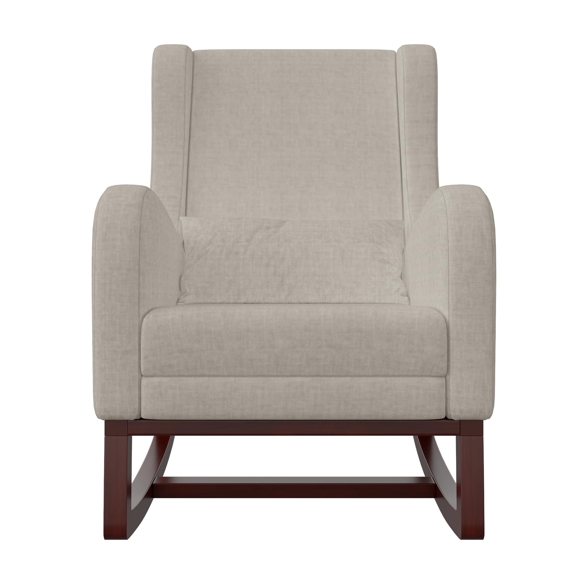 Sillón Mecedora con Reposapiés Extensible y Cojín, Butaca Mecedora Tapizada en Tejido de Terciopelo Suave con Bolsillos Laterales, Silla Relax con Patas de Madera para Salón y Dormitorio, Beige
