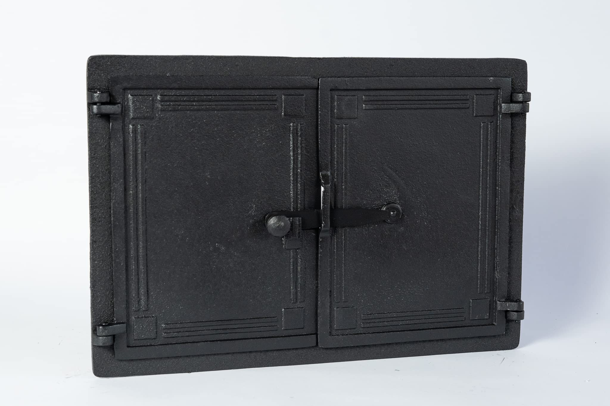 SEZAM doppelte Brotbackofentür aus Gusseisen mit Türriegel, Pizzaofentür - Brotofen - Steinofentür, 48 x 3 x 32,5 cm, schwarze Bemalung