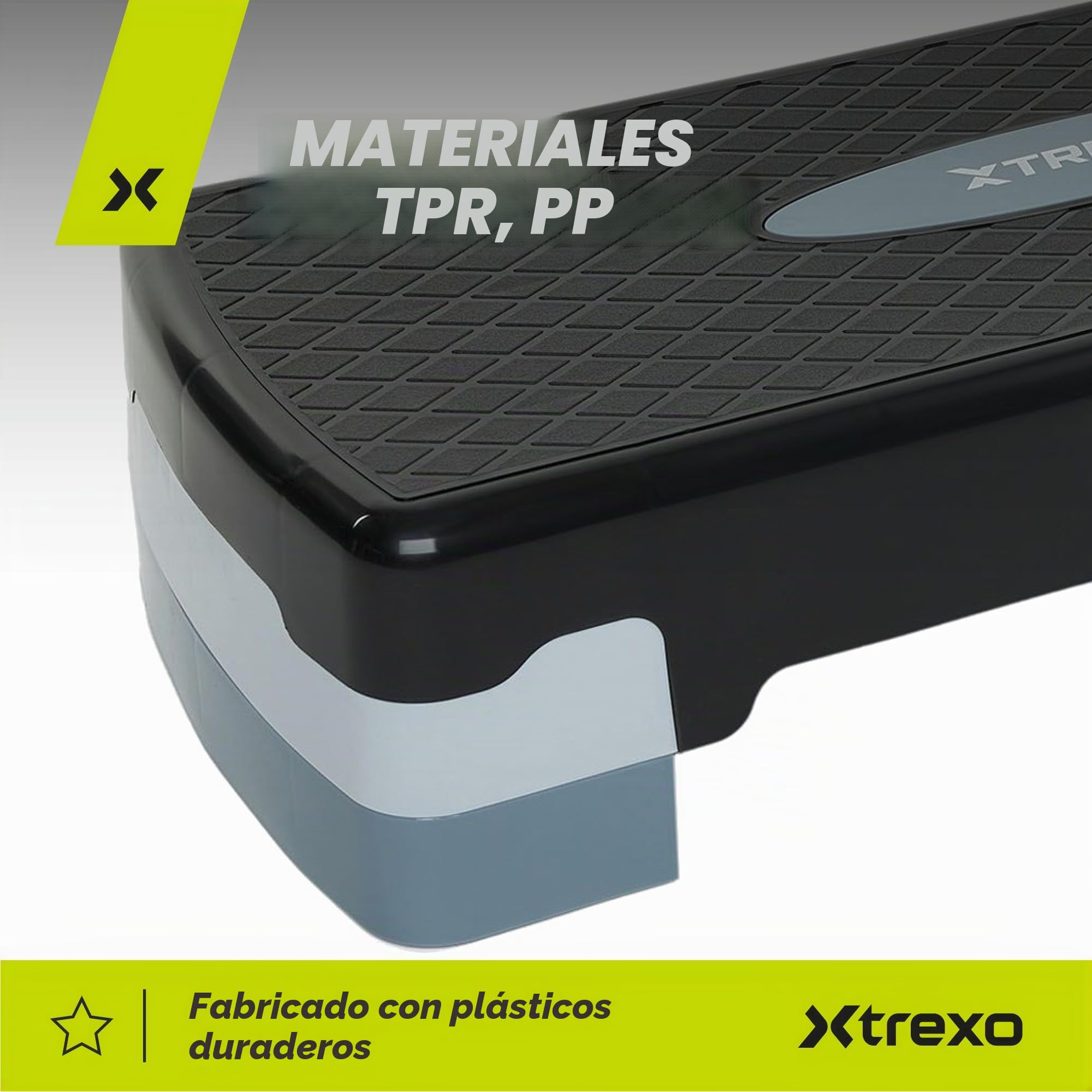 TREXO Aerobic Step - Step de 68 x 28 cm para ejercicios cardiovasculares y entrenamiento de fitness, altura ajustable de 15 a 20 cm, resistente de polipropileno y TPR Step de aeróbic de alta calidad,