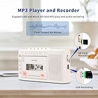 Vista 5 de Grabador de casete pequeño, convertidor de casete a digital a través de USB o tarjeta micro SD, alimentado por CA o 4 pilas AA, grabadora de cinta