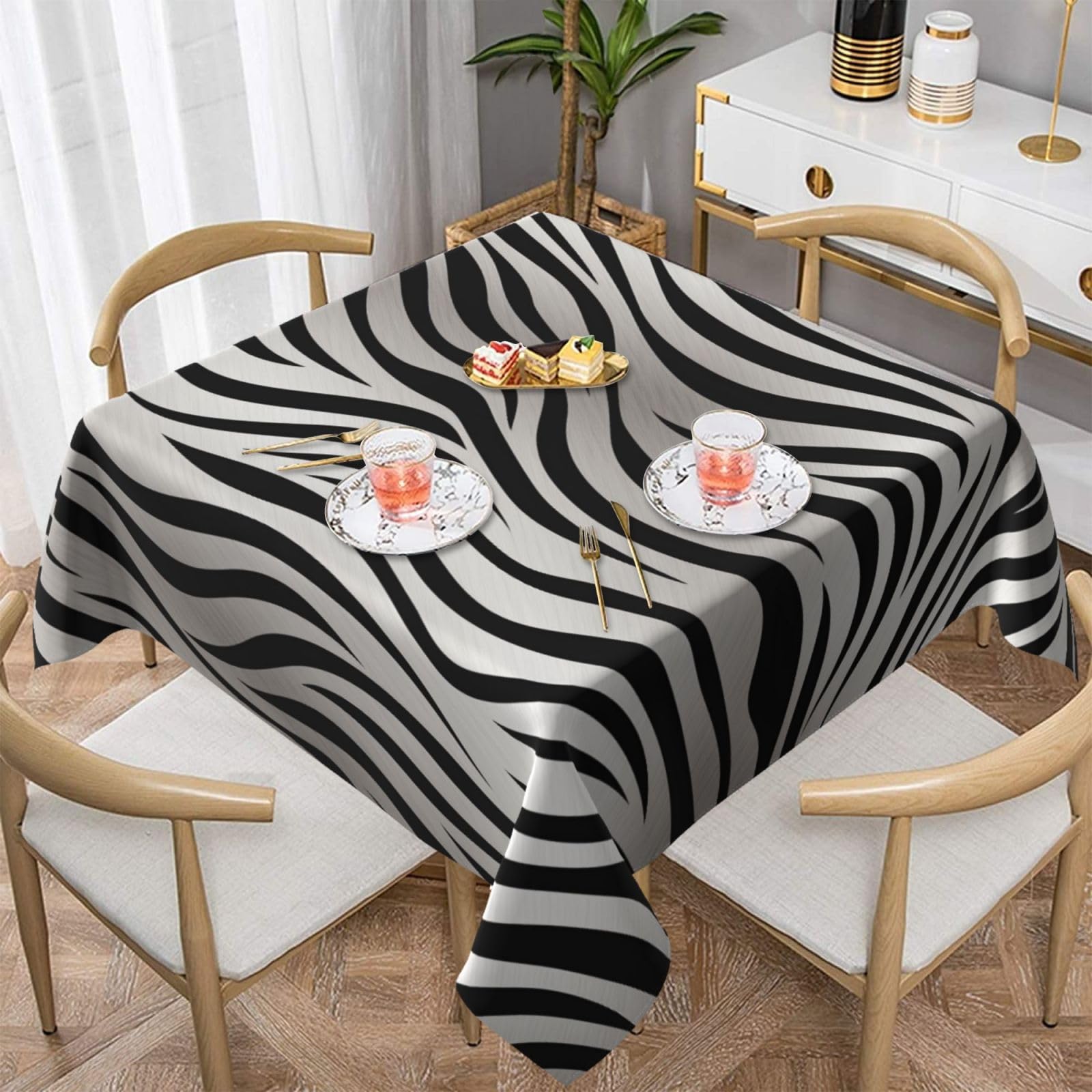WPKJU Zebra Print Printed Square Tablecloth 54x54 inch Water Resistant Table Cover Washable Rectangle Table Cloth for Dining Tables