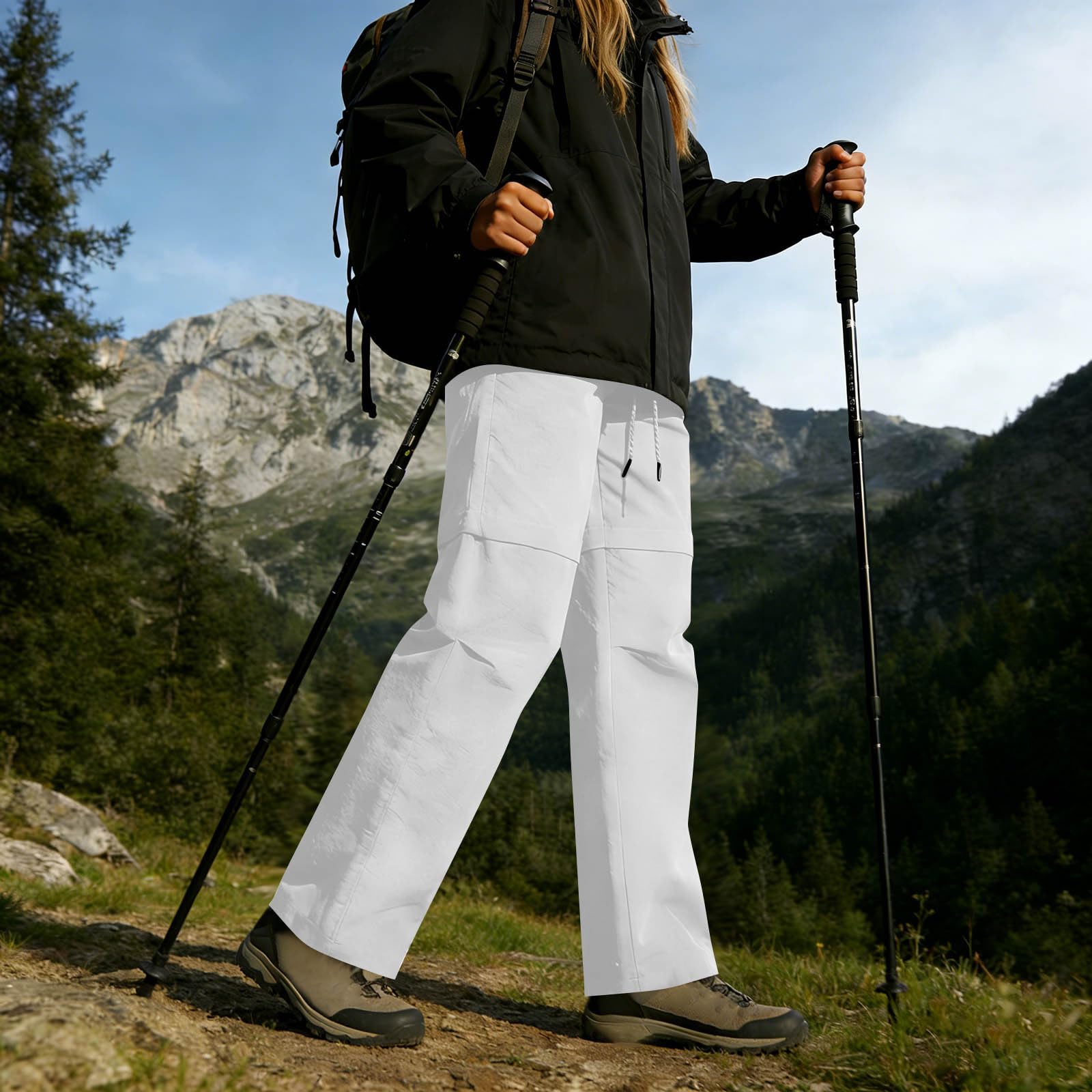 Générique Pantalon de Randonnée Convertible Femme, Jambes Amovibles, Léger, Séchage Rapide, Pantalon Cargo Extérieur, Short Réversible, Poches pour Marche et Activités Outdoor, Pantalon Cargo Femme