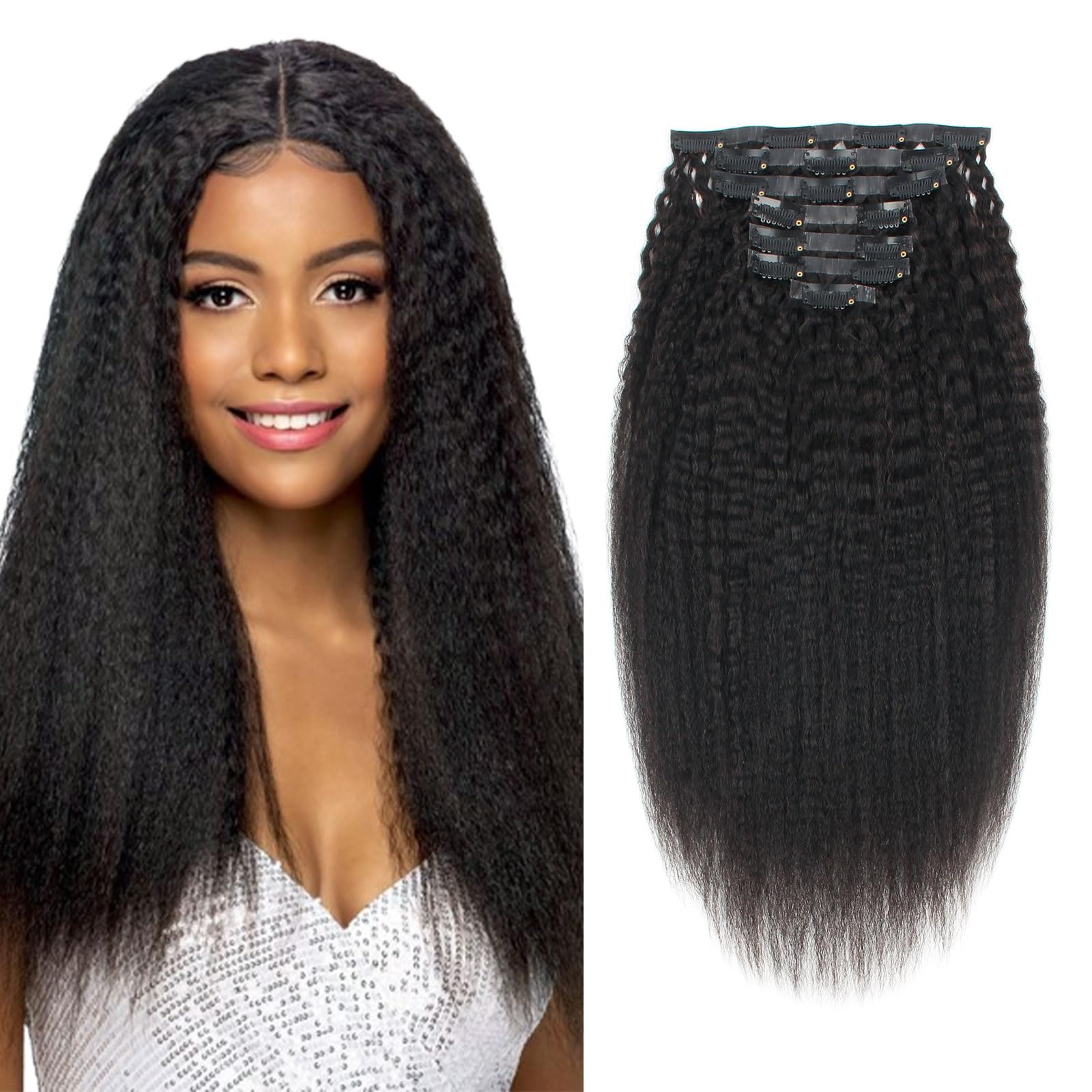 ABH AMAZINGBEAUTY HAIR Extensions Real Human Hair Kinky Straight Seamless Clip ins Remy Human Hair Extensions Natural Thick Clip in Hair Extensions