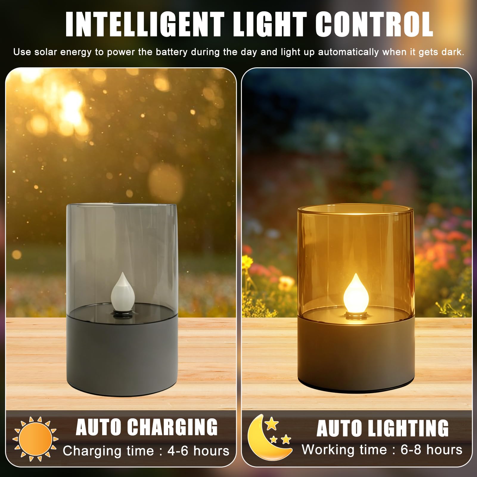 2 Stück Solar Kerzen Outdoor Teelichter LED Aufladbar Outdoor Kerzen mit Timer Wasserdicht Aufladbare Solar Teelichter Elektrisch Solarkerzen für Außen Wetterfest Garten Terrasse Balkon Deko (C)