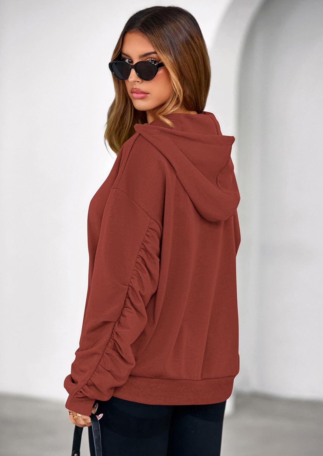 PRETTYGARDEN Hoodies for Women Oversized Pullover Sweatshirts Ruched Long Sleeve Casual Tops Spring Fall Fashion Y2K Clothes - Image 3