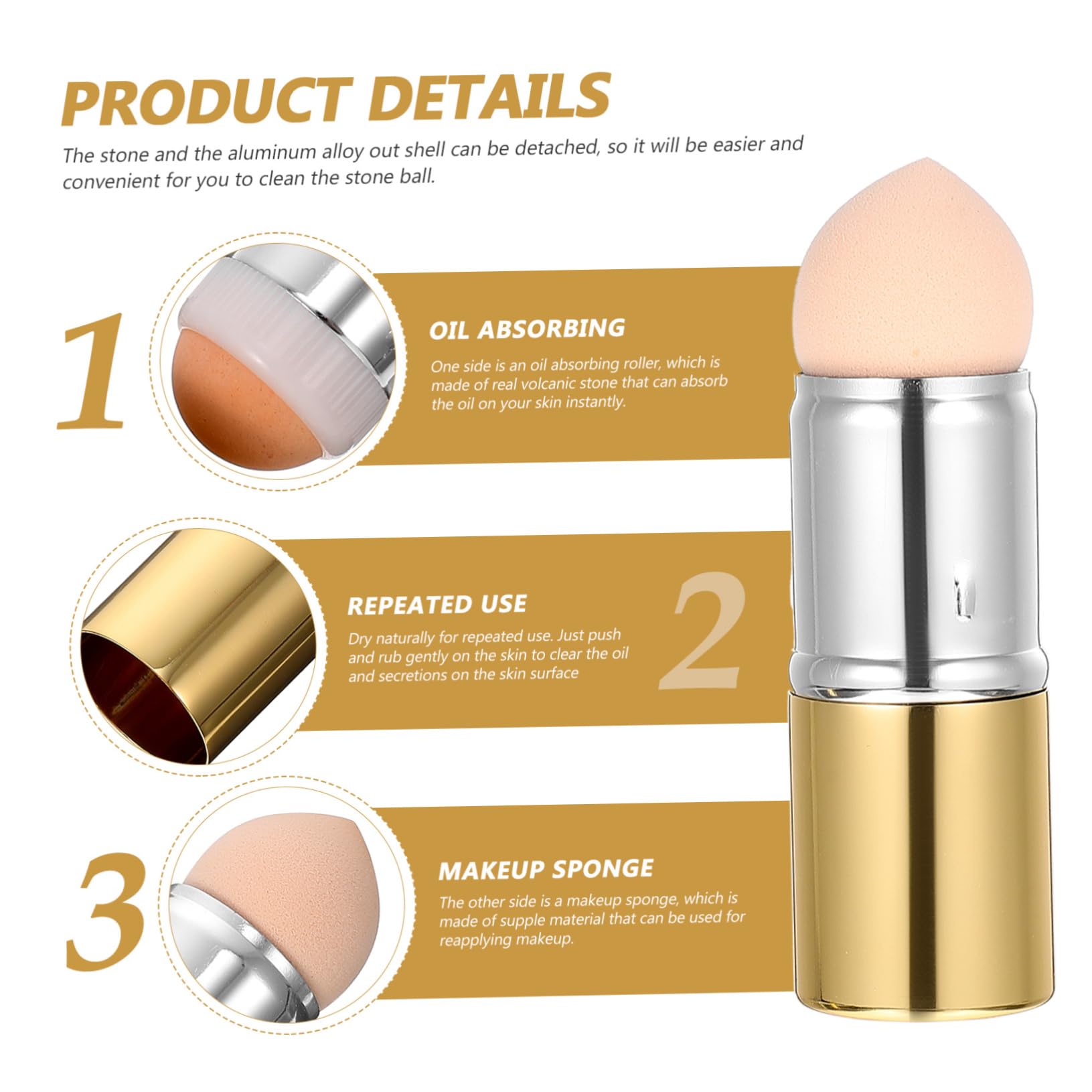 NOLITOY Massaging Volcanic Stone Oil Remover Stick Oil Control for Face Reusable Roller Includes Makeup Sponge