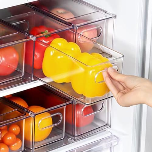 LALASTAR Paquete de 2 cubos organizadores de refrigerador con cajón extraíble, organizadores apilables de despensa de cocina y almacenamiento con