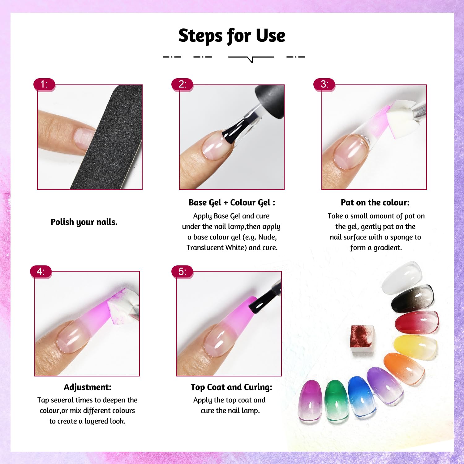 JODSONE Set di 9 colori di smalti gel per unghie French Gradient Gel Nail Blush per nail art fai da te a casa