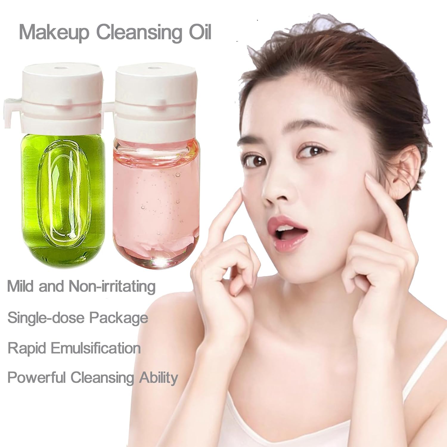 Cleansing Oil for Face 40Pcs Moisturizing Cleansing Oil Makeup Remover, Individually Mini Size Packaged Units, Travel Essential & Controlled Dosage 20Pcs Green 20Pcs Pink - Image 2