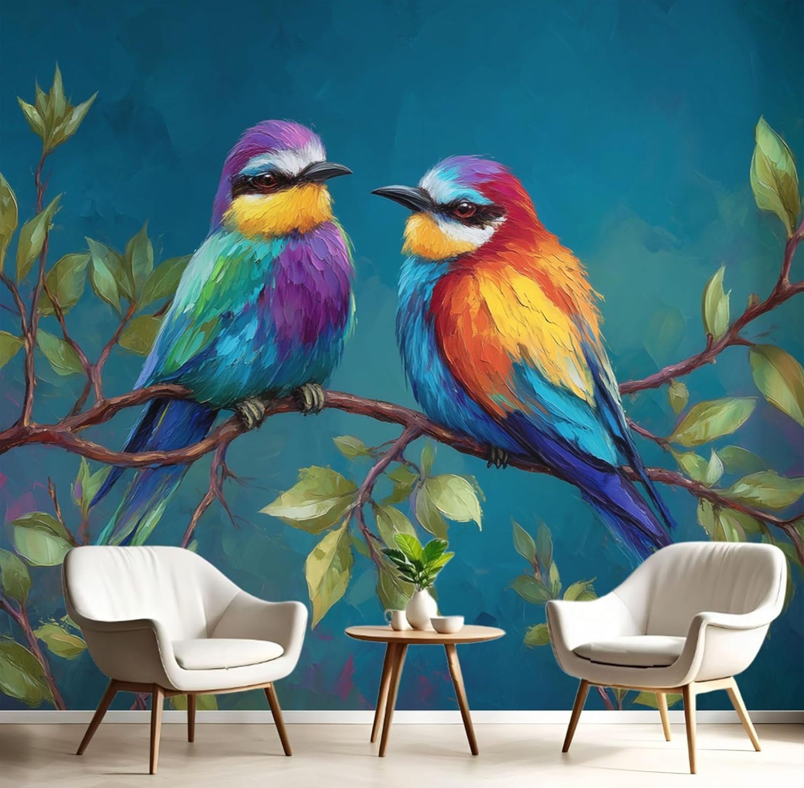 kfjhgbdshhj Wallpaper Children's Room Cute Bird Branch Living Room, Oil Painting Animals Non-Woven Kitchen, Wall Decoration, Wall Cladding Blue,250cmx175cm Stickers - Frameless Painting - Poster