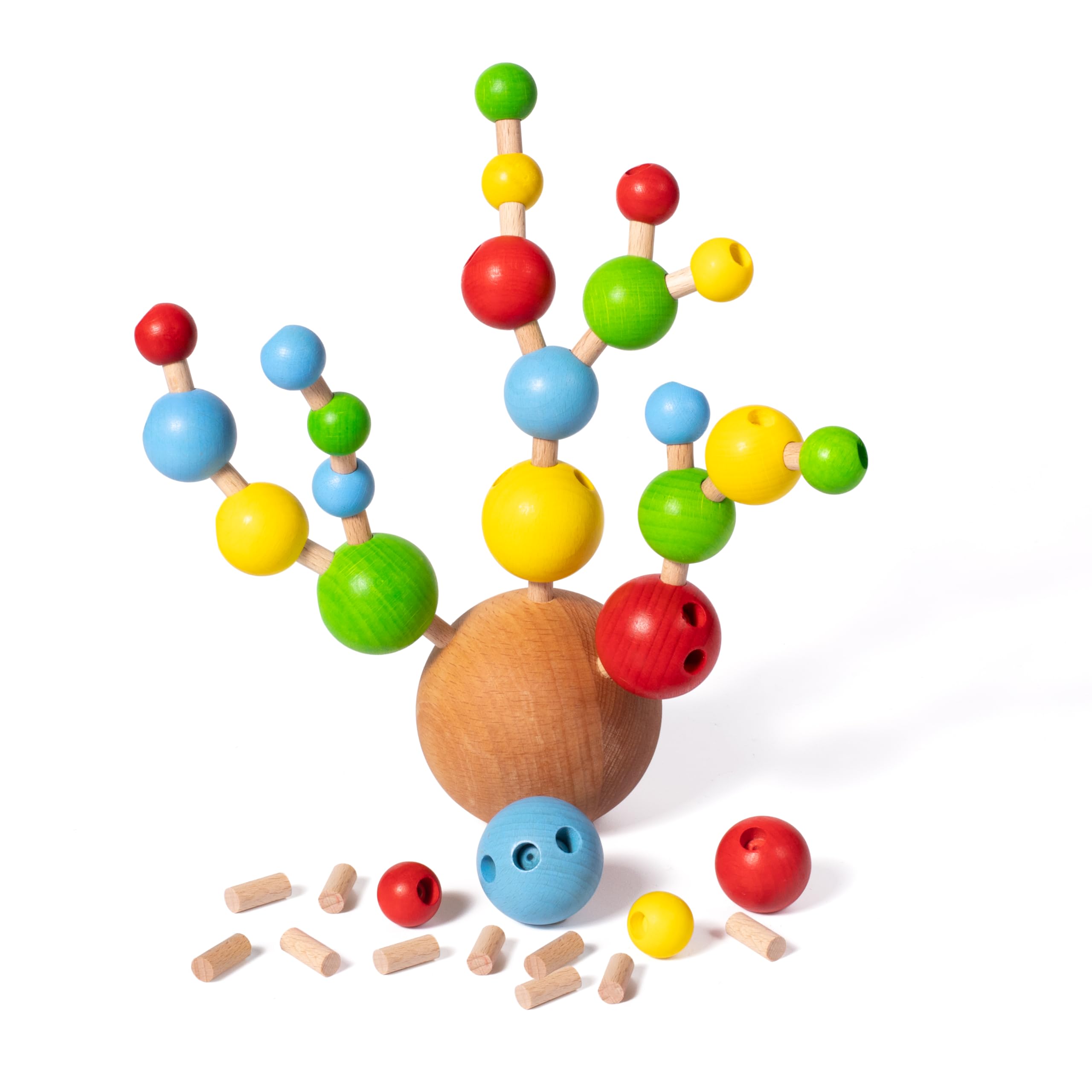 Erzi 42273 Steckspiel Fröbel-Kugeln aus Holz, für Kinder | zum kreativen Bauen und konstruieren