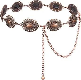 XZQTIVE Women Boho Chain Belts For Dresses Jeans Western Cowgirl Waist Links Belt Adjustable Metal Concho Belt