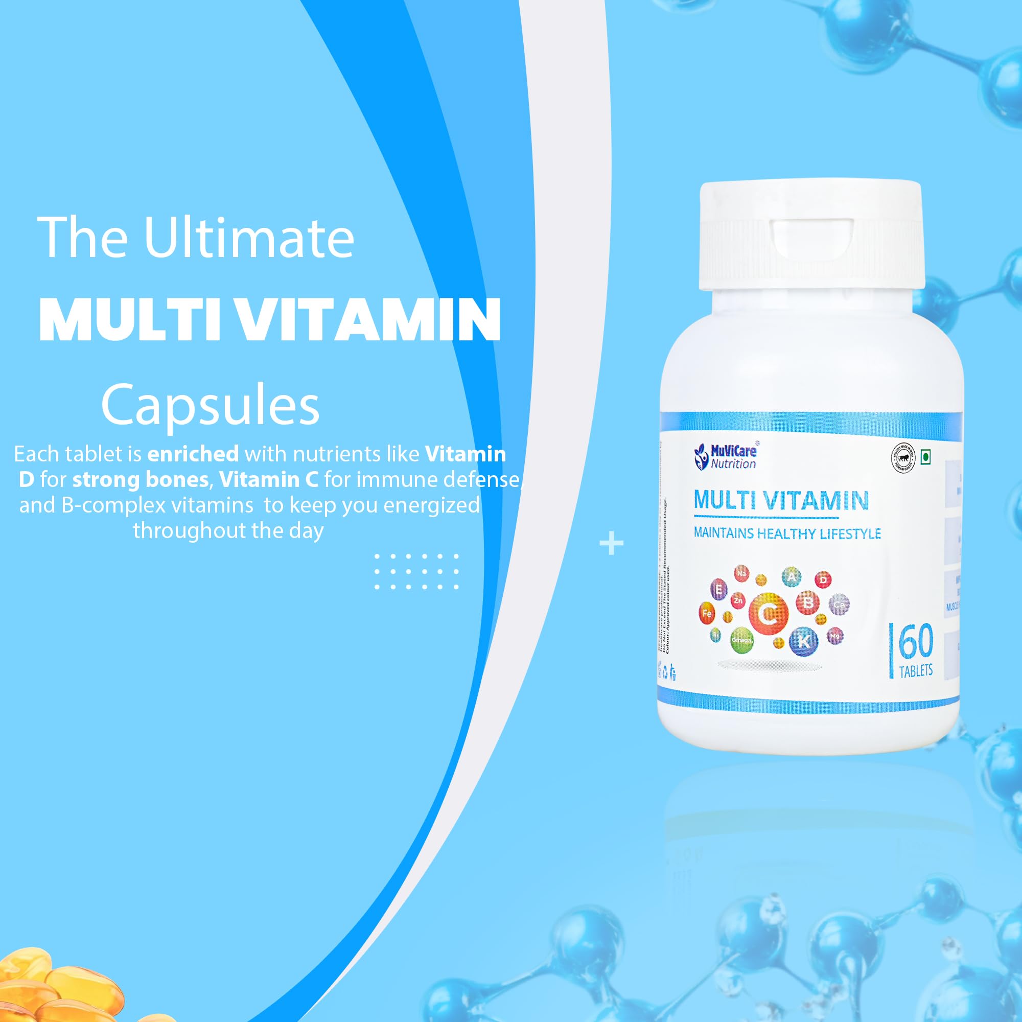 Muvicare Multivitamin For Men & Women (60 Tablets) | Supplements For Vitamin D3 and Multiminerals | Gym Supplements To Support Energy, Immunity & Recovery 2