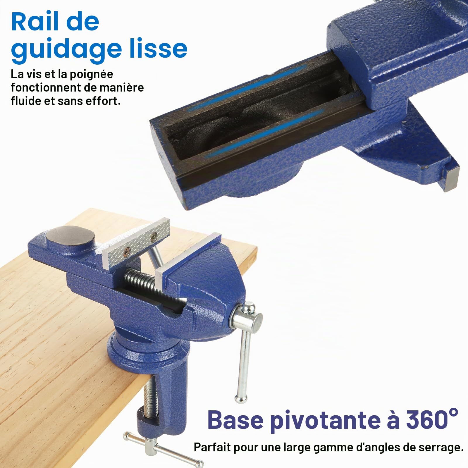 Étau rotatif 70 mm avec 4 coussinets en caoutchouc et gants - Mini étau de table pour établi de petits travaux, art, fabrication de bijoux