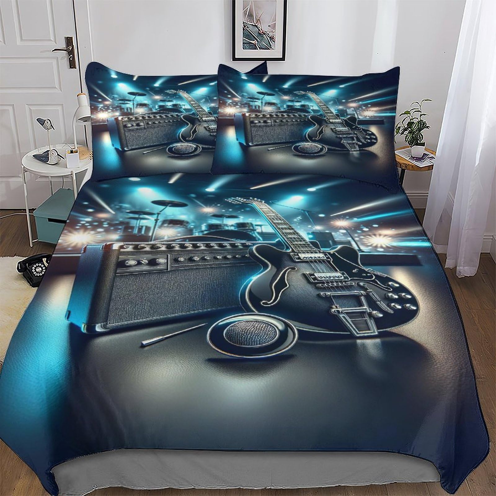 Housse de couette guitare 220x240 cm avec taies en microfibres pour lit king