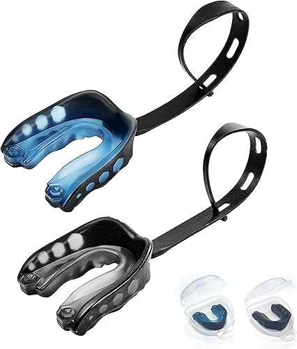 Paquete de 2 protectores bucales, protectores bucales deportivos para niños de fútbol americano con correa y caja para baloncesto, protector bucal