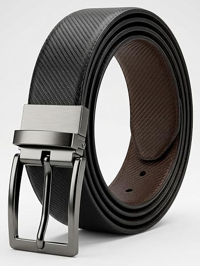 GS Leather Finishers Men's Reversible Genuine Leather Belt for Men | 2-in-1 Waist Belt with Rotating Buckle | Adjustable F...