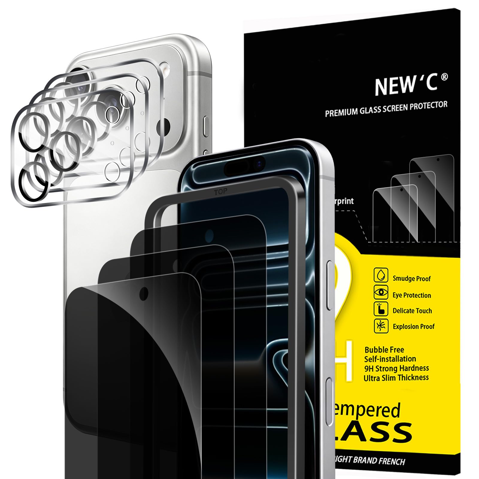 NEW'C for iPhone 17 Pro Privacy Screen Protector + Camera Lens Protector