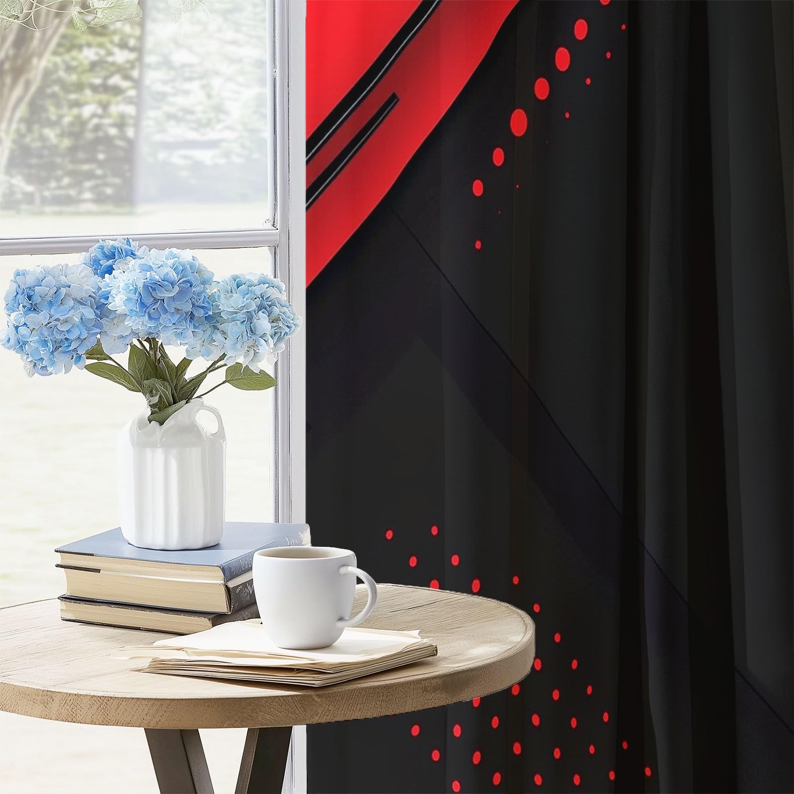 Rideaux Isolants 110L X 215H cm (2 Panneaux), Motifs Géométrie Abstraite Moderne, Tenture Opaque Gris Clair pour Grande Chambre Rouge Noir