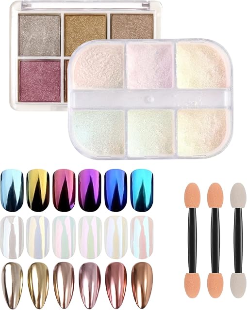 Bestomrogh 2 Pcs Chrome Nail Powder Shiny Nail Chrome Glitter Powder Set for Nail Art Design Decoration