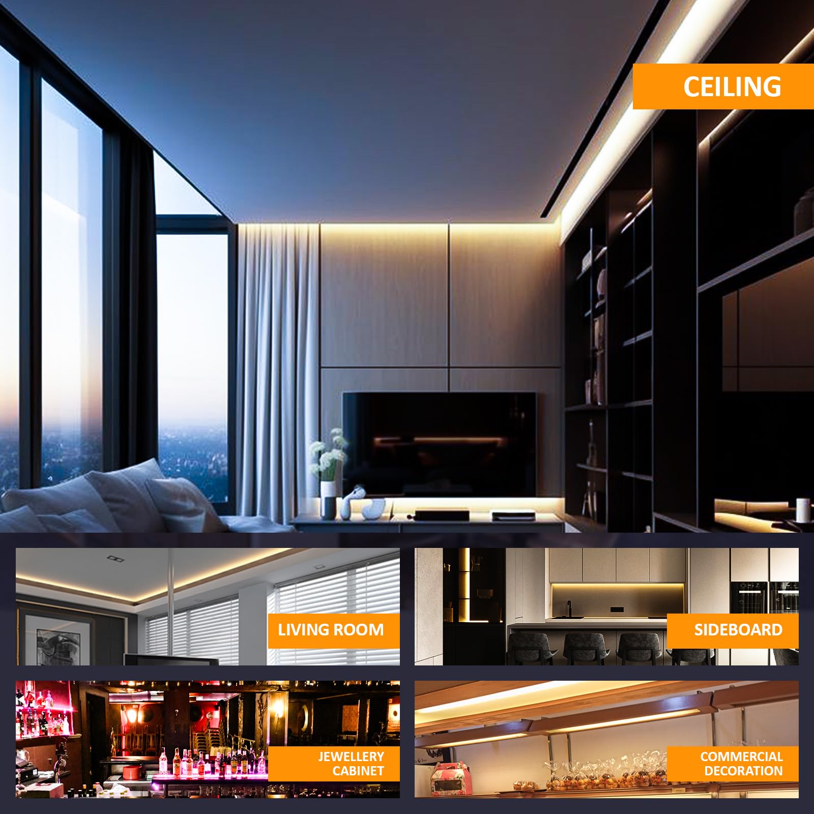 Profil LED 10 × 2 m (20 m), profil aluminiowy LED w kształcie litery U z osłoną, zaślepkami i klipsami montażowymi do taśm LED, dł. 2000 x 22 x 14,27 mm