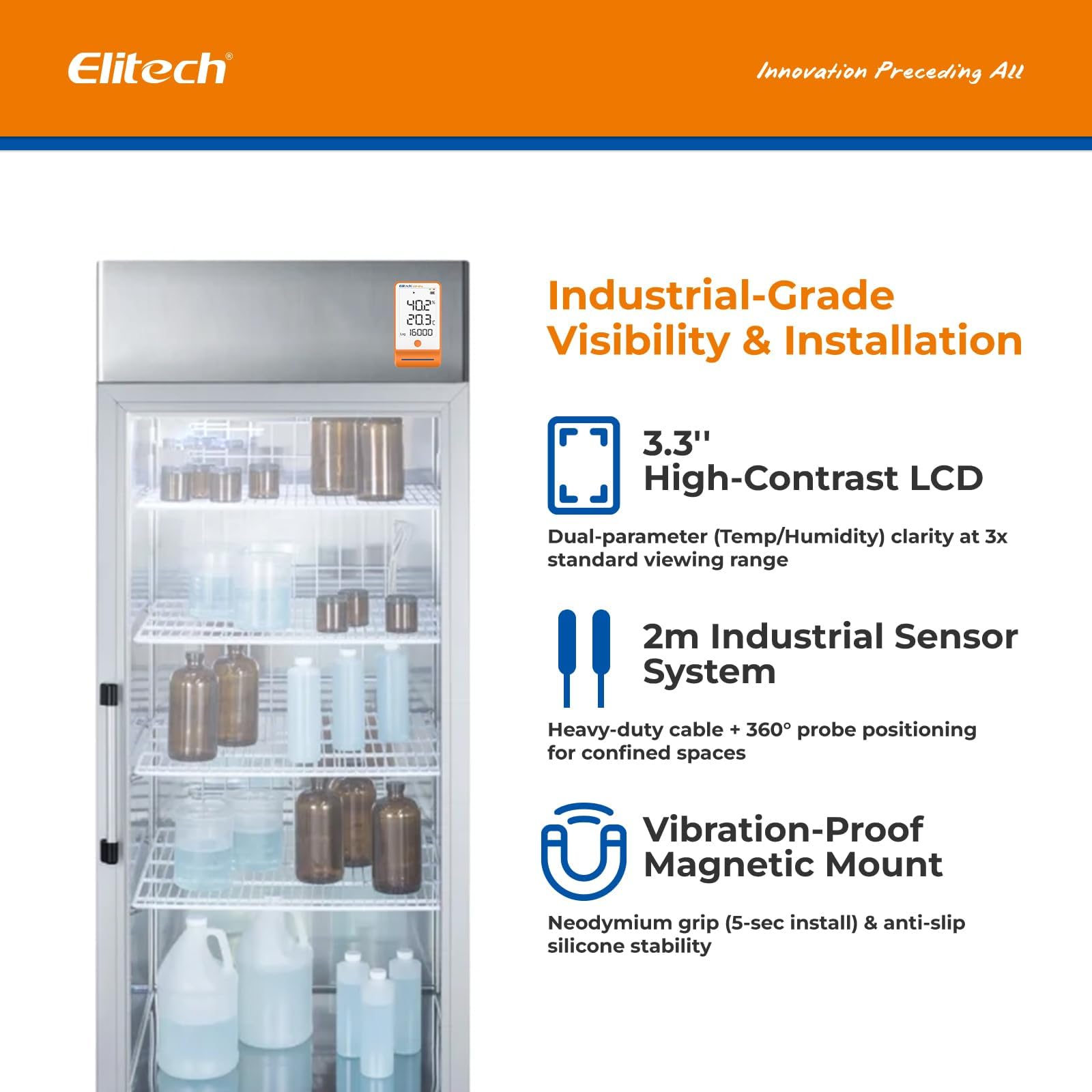 Elitech Registrador de Temperatura Bluetooth con 2 Sondas de Congelamiento con Shadow Data, Informe PDF CSV 100.000 Puntos, Certificado de Calibración para Refrigerador de Farmacia, MAX MIN AVR MKT