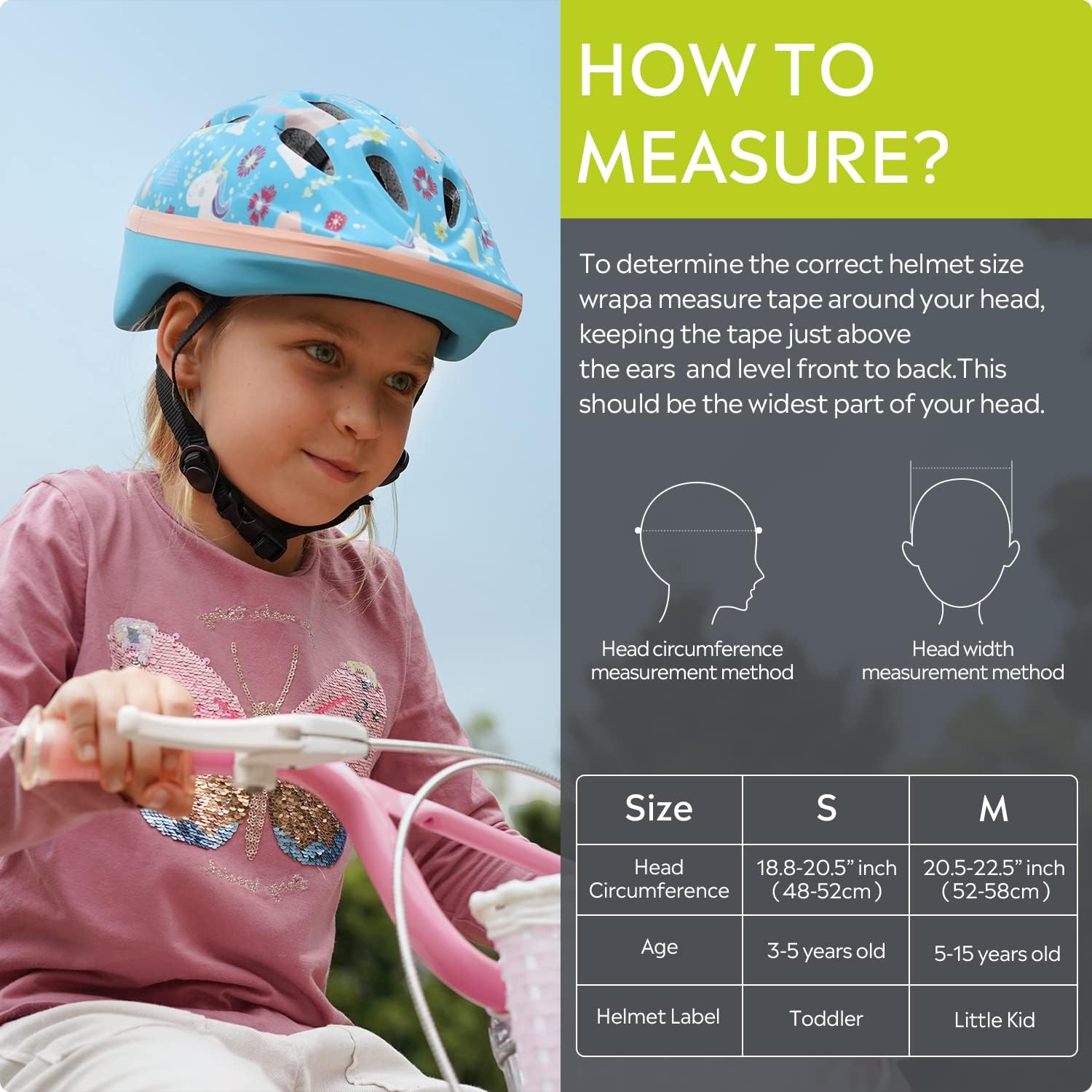 OutdoorMaster Kids Bike Helmet - from Toddler to Youth Sizes - Adjustable Safety Unicorn Helmet for Children (Age 3-15), 14 Vents for Multi-Sport : Sports & Outdoors