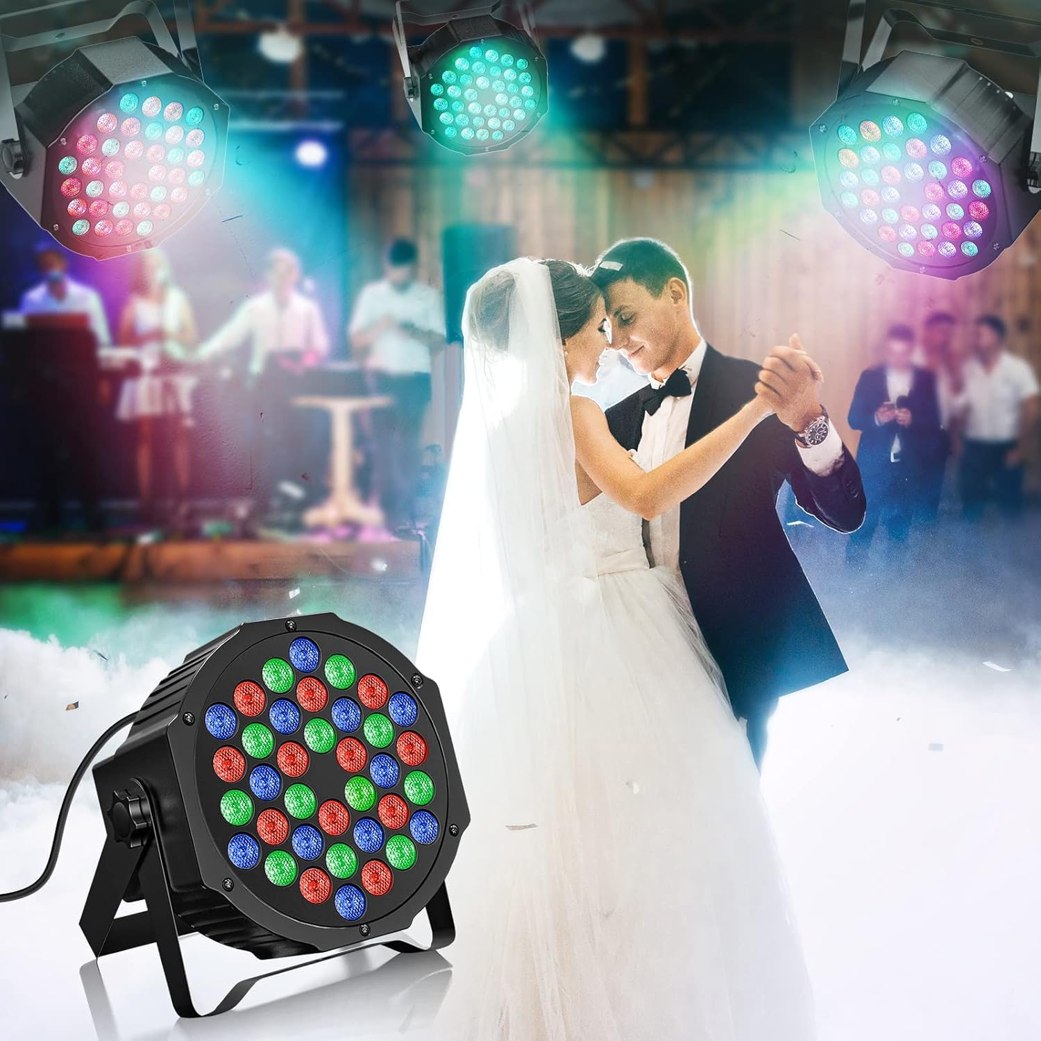 U`King 12 sztuk baterii scenicznych RGB, możliwość ponownego ładowania, 36 diod LED, reflektor parowy z pilotem zdalnego sterowania i timerem, reflektor akumulatorowy, do użytku na zewnątrz, na wesele