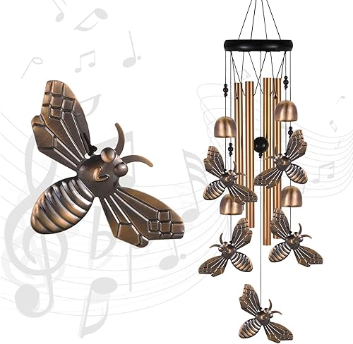 Miniatura 9 de Campanilla de viento de abeja de bronce, regalos para mamá, hogar, jardín, balcones, habitación, patio, decoración de abejas para interiores y