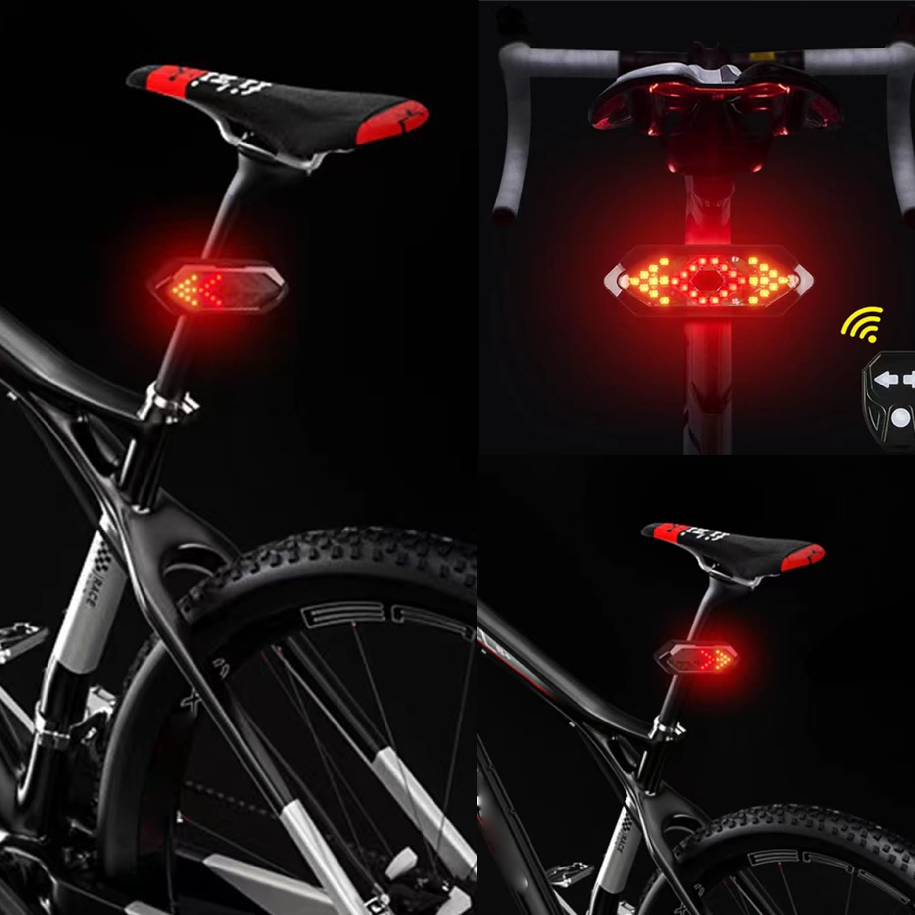 2 Set fanale Posteriore per Bici Scooter Elettrico con indicatori di direzione Telecomando Wireless USB Ricaricabile Impermeabile sfarfallio Luce costante