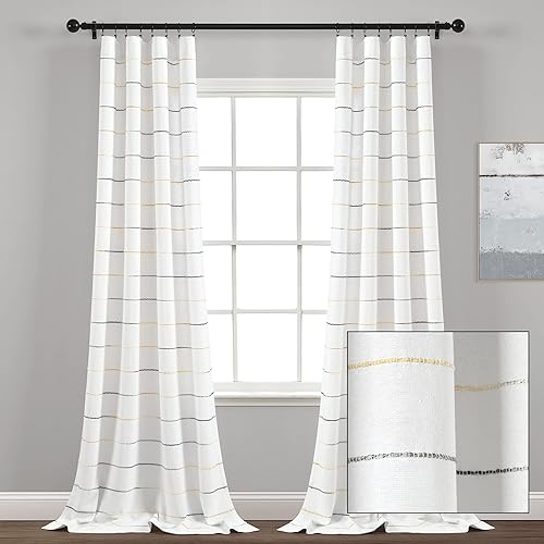 Miniatura 8 de Lush Decor Paneles de Cortinas de Ventana de Algodón Teñido con Hilo de Rayas Ombré, Par, 40" An x 95" L, Amarillo y Gris - Cortinas - Cortinas de