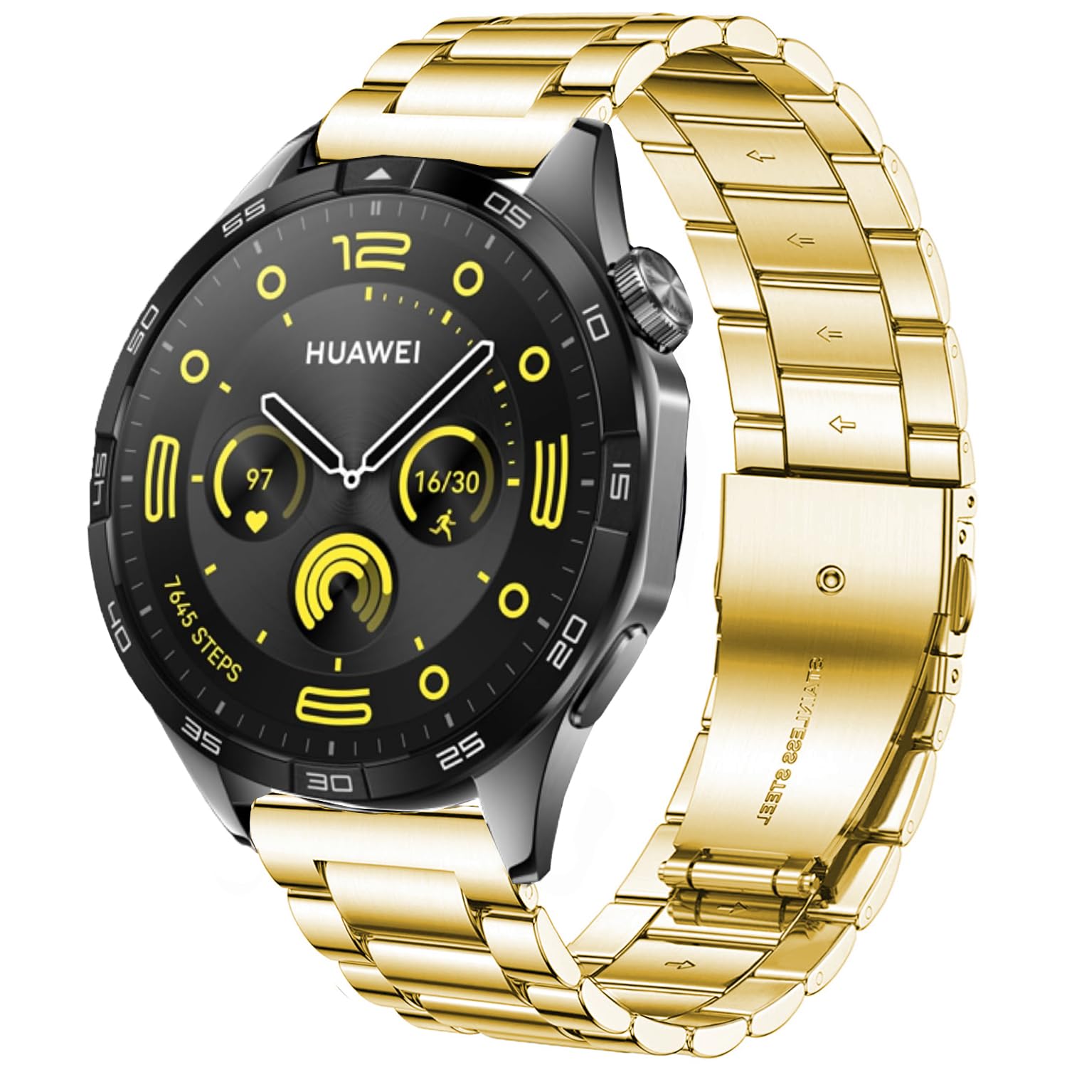 DEALELE Strap Compatible with Samsung Galaxy Watch 46mm / Galaxy 3 45mm, 22mm Stainless Steel Metal Replacement Bands for Huawei Watch GT5 / GT5 Pro / 4/4 Pro / GT4 / 3/3 Pro / GT3 46mm, Gold