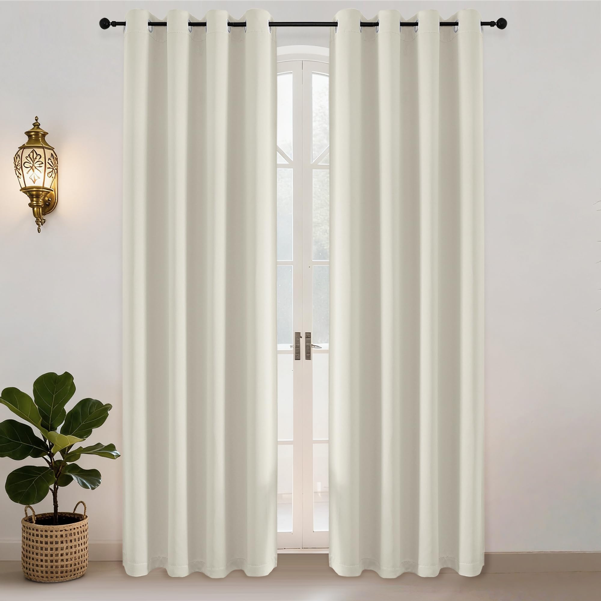 Simplebrand Ava Natural Blackout Eyelet Curtains for Living Room 220 cm Length 2 Panels Set, Solid Thermal Insulated Privacy Living Room Window Treatment Curtains Black Out Drapes, W 140cm x L 220cm
