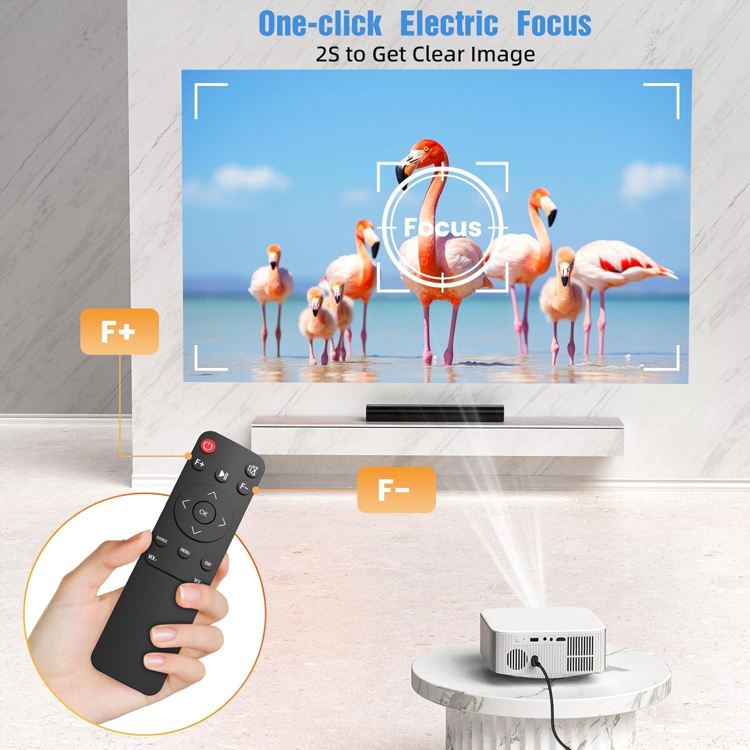 HAPPRUN Outdoor Movie Projector, Native 1080P HD Projector E-Focus, Bluetooth Projector Compatible with TV Stick Smartphone/HDMI/USB for Home Theater