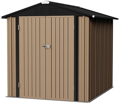 Flamaker Cobertizo de almacenamiento impermeable de metal con puerta con cerradura, cobertizo de herramientas para almacenamiento al aire libre para