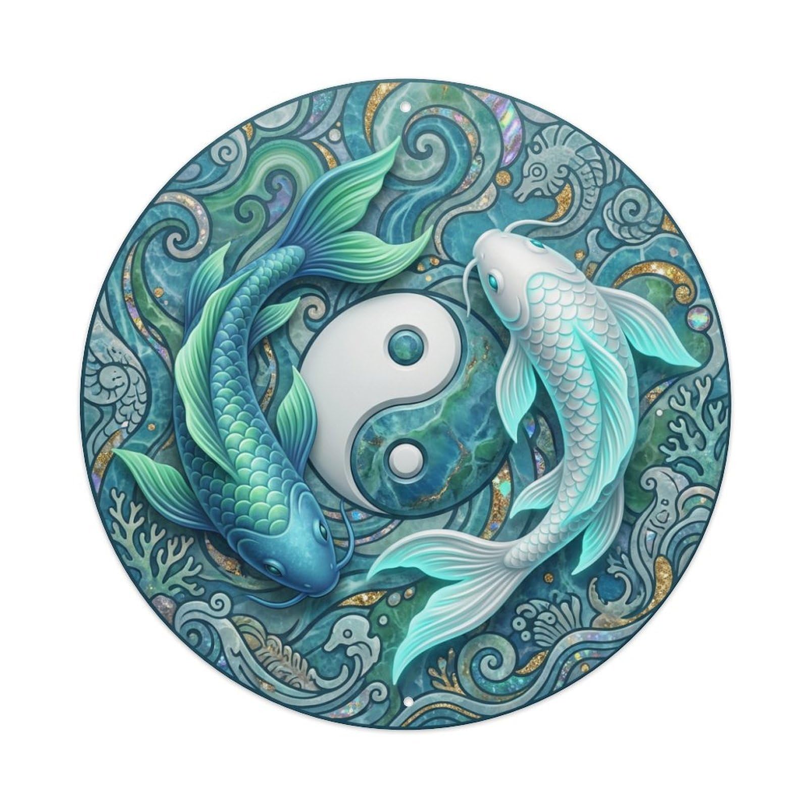 Tgrcjimh Style Metal Tin Sign Tai Chi Koi Fish