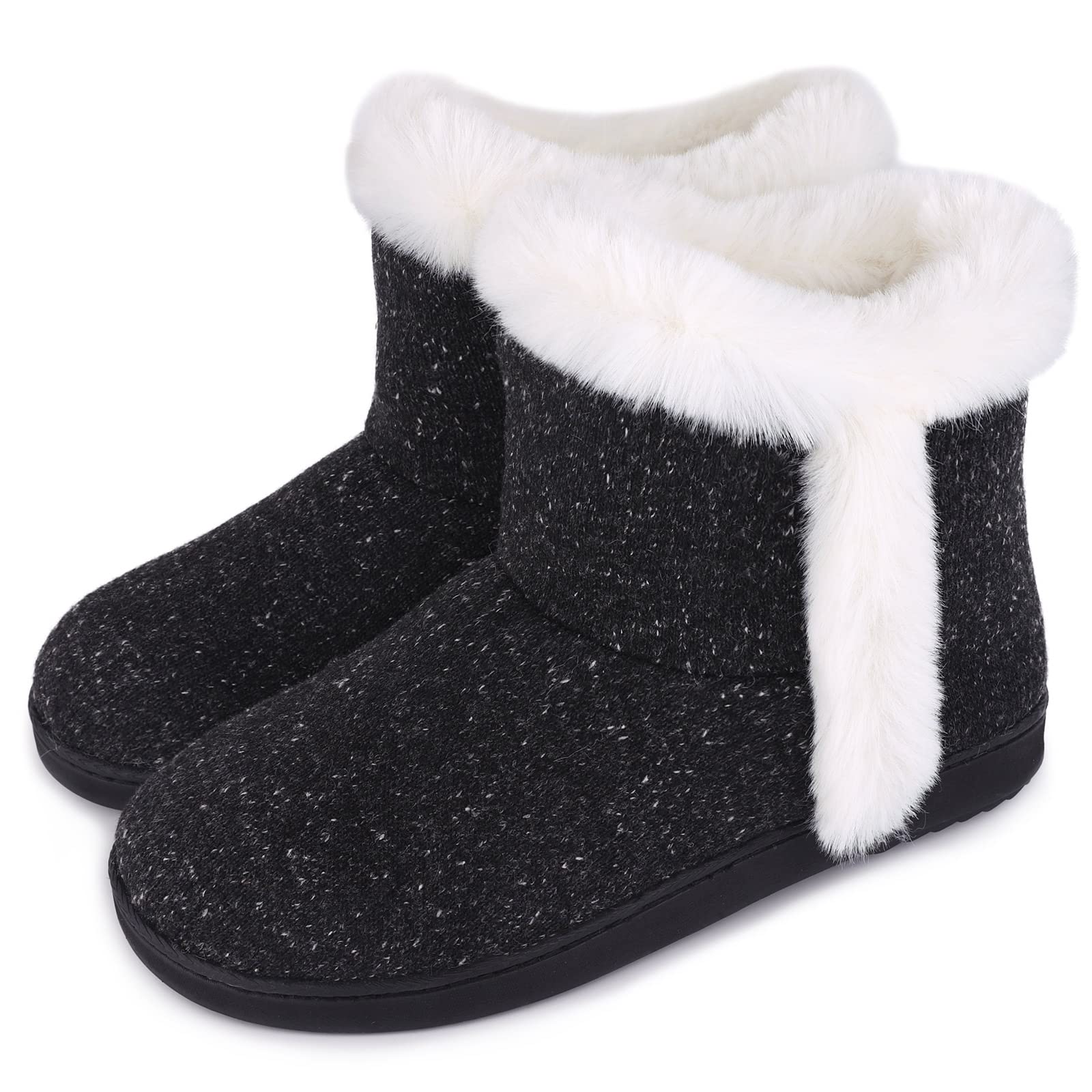 Women's Cotton Knit Memory Foam Ankle Booties Slippers Fashion Anti-Skid House Shoes with Comfy Plush Lining
